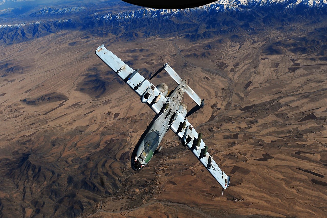 View of A-10 underside in flight