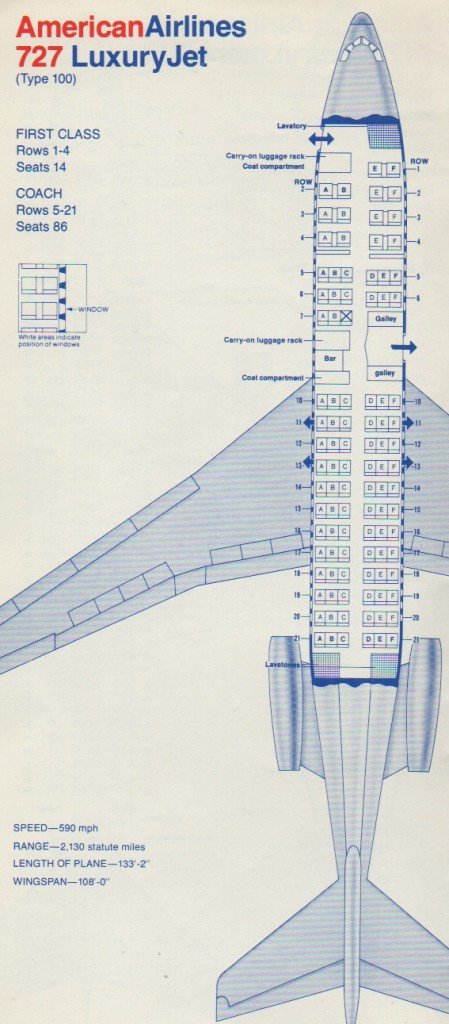 American Airlines Seating for 727-100